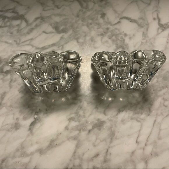 Vintage Heisey Glass Clear Crystolite Square Flower Candlesticks - Picture 2 of 5